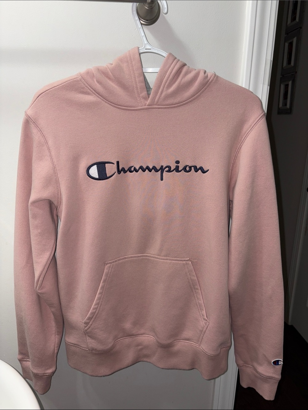 Champion Pink Hoodie with Navy Logo